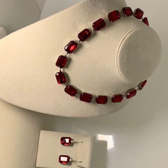 COPY - Ruby Red Statement Necklace and Earring Set - Picture 10 of 10